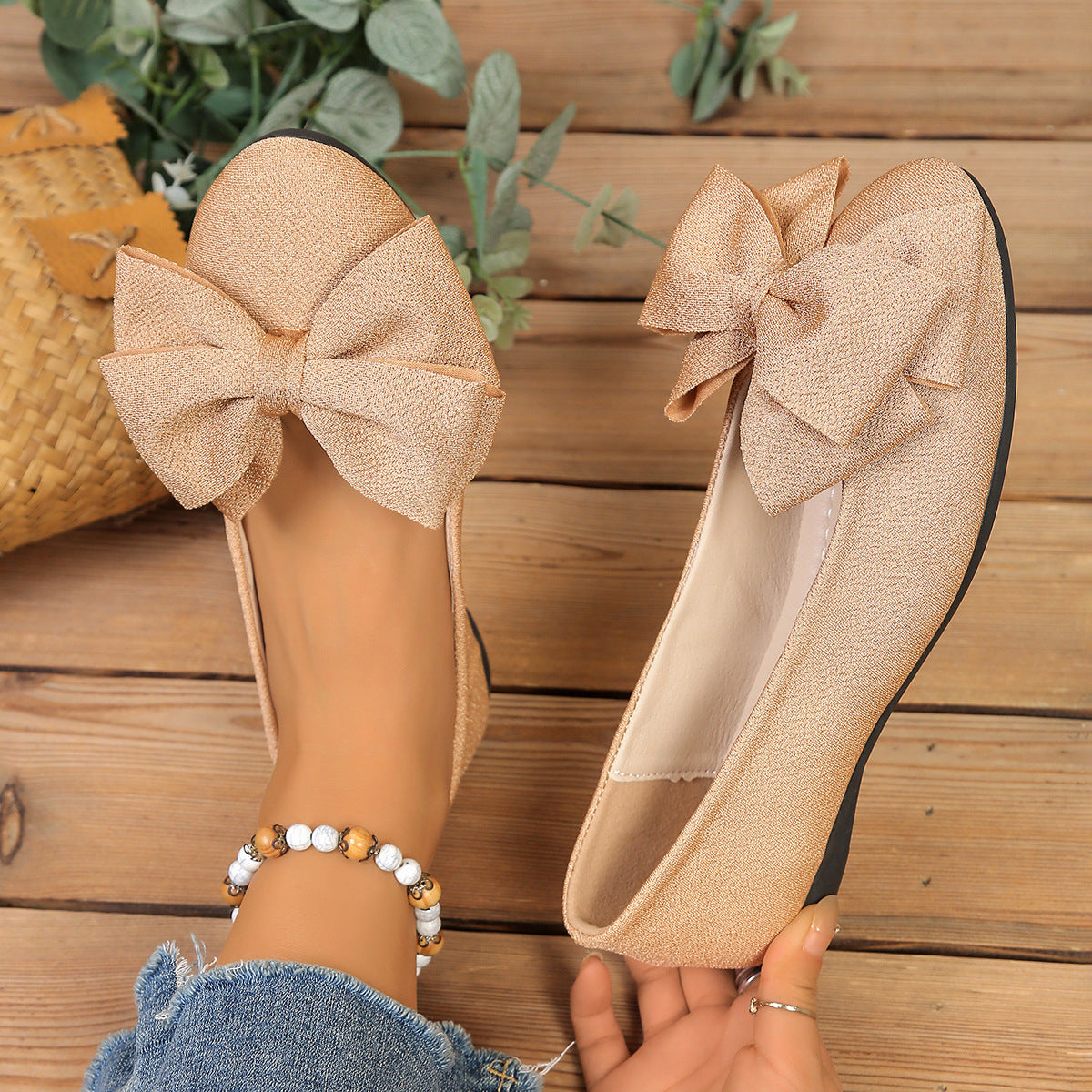 Damen Ballerinas mit XL-Schleifen-Applikation und glänzender Oberflächenstruktur R&B