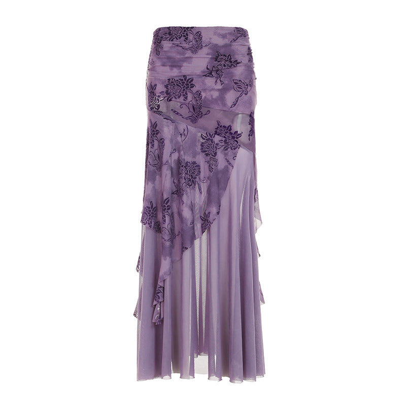 Damen eleganter asymmetrischer Maxirock mit floralen Verzierungen R&B