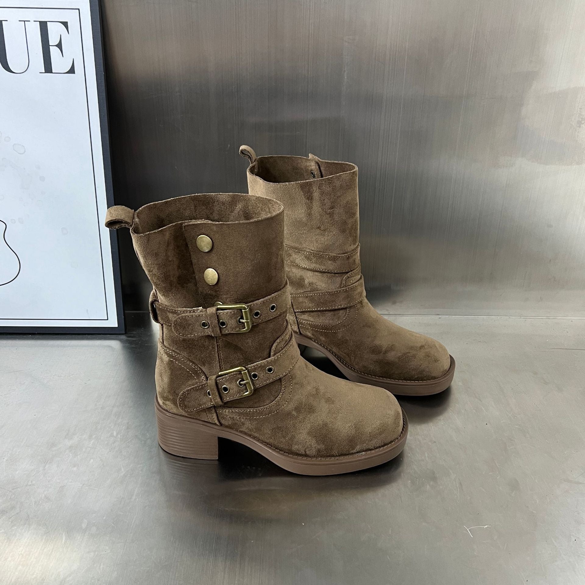 Damen Modische Stiefeletten mit eleganten Schnallen und bequemer Absatzhöhe R&B