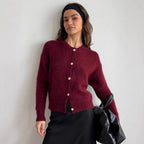 Damen kuschelige Strickjacke mit knöpfbarem Design und voluminösen Ärmeln R&B