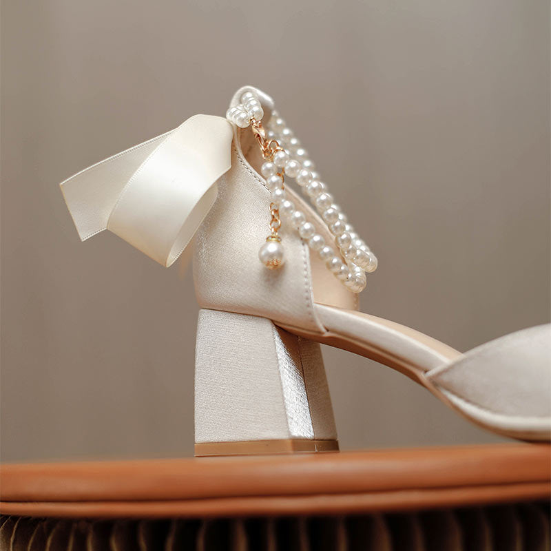 Damen elegante Slingback Schuhe mit perlverziertem Riemen