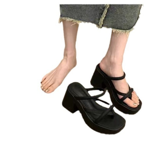 Damen Plateau Sandalen mit modischem Kreuz-Riemen und stabilen Blockabsätzen R&B
