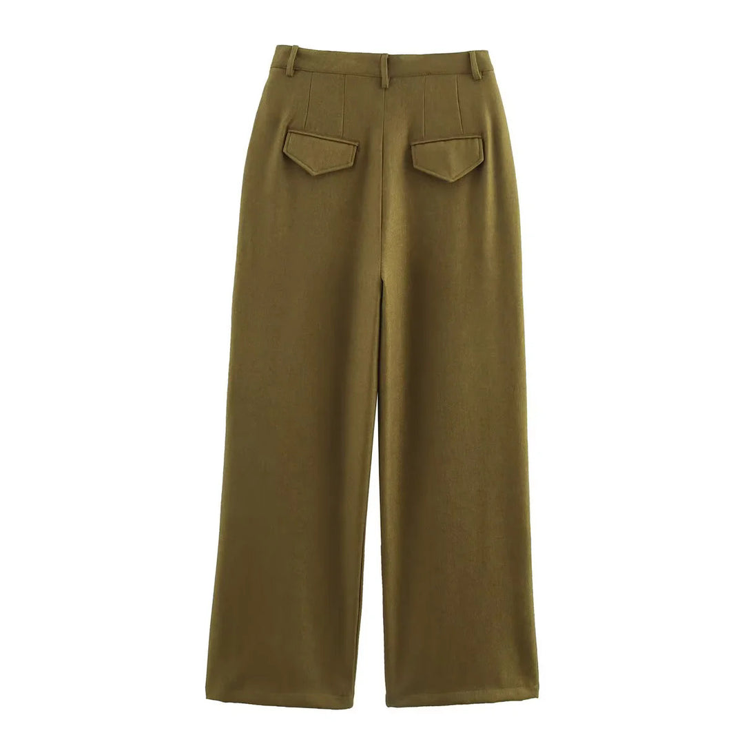 Damen elegante Palazzo-Hose mit Faltenwurf und hohem Bund R&B