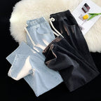 Damen lässige Denim-Hose mit elastischem Bund und praktischen Eingrifftaschen