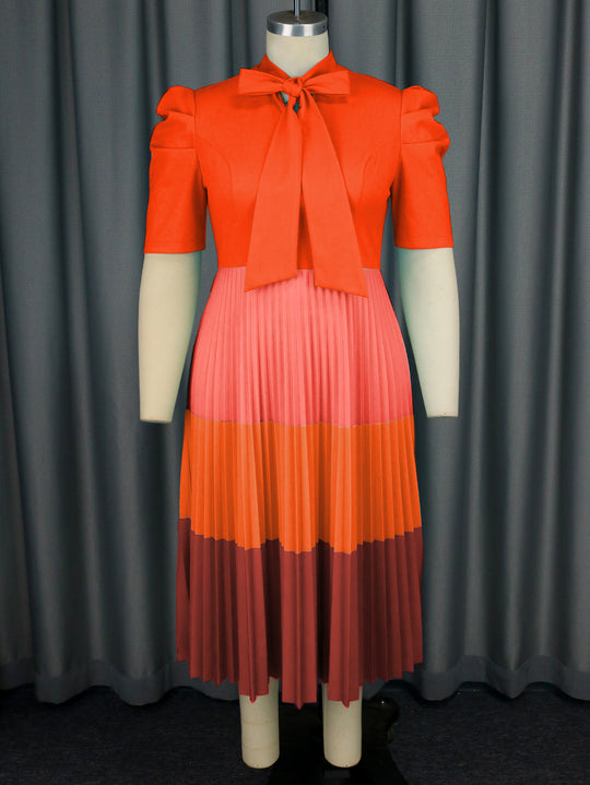 Damen Elegantes Plisseekleid mit Schleifenkragen R&B