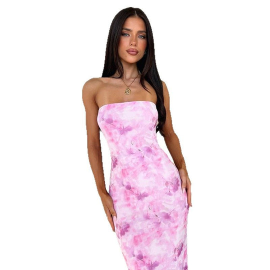 Damen Elegantes Bandeau-Maxi-Kleid mit floralem Design R&B