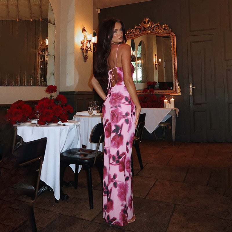 Damen Maxikleid mit floralem Muster und schmalen Trägern R&B