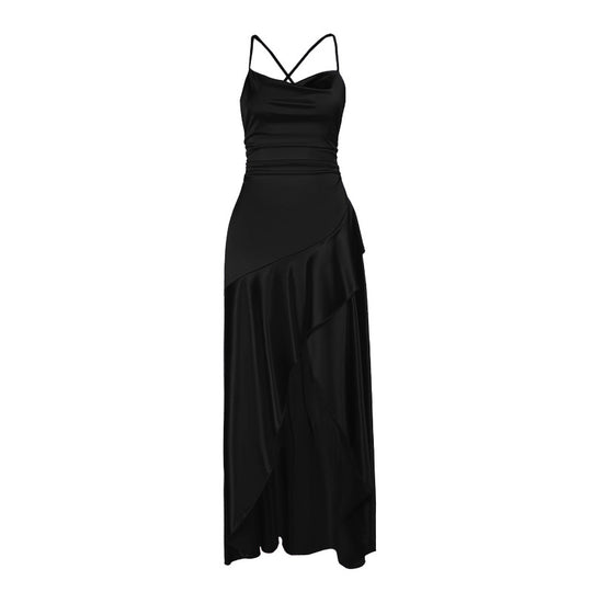 Damen luxuriöses Satin-Maxikleid mit asymmetrischem Schnitt R&B