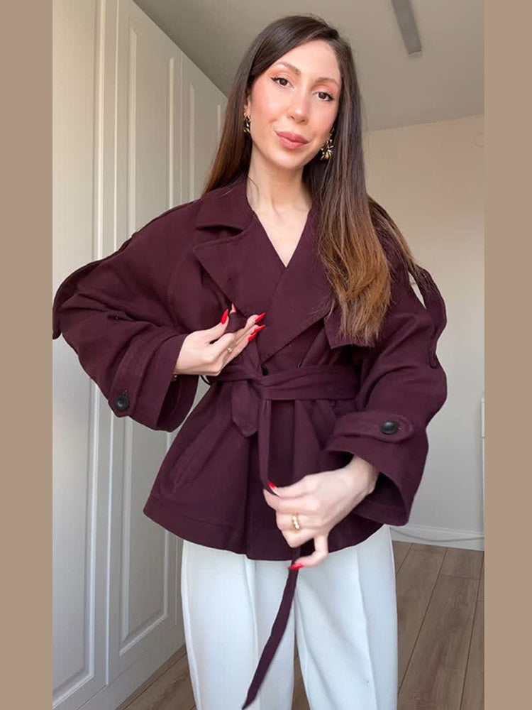 Damen Modische Oversized-Trenchcoat mit Taillengürtel R&B