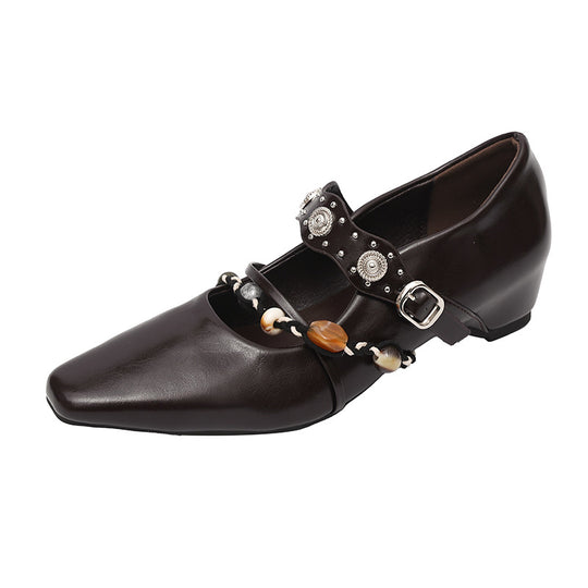 Damen Stilvolle Ballerinas mit dekorativem Riemen und eleganter Schnalle R&B