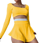 Damen Sportliches Crop-Top und Shorts Set R&B