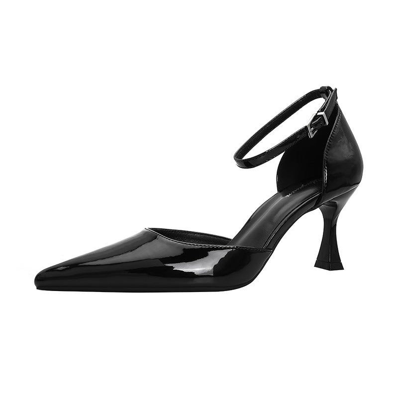 Damen elegante Stiletto-Pumps mit verstellbarem Riemen und glänzender Oberfläche