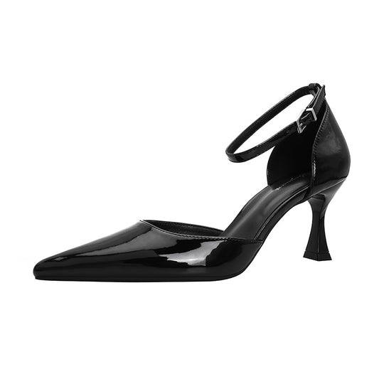 Damen elegante Stiletto-Pumps mit verstellbarem Riemen und glänzender Oberfläche R&B