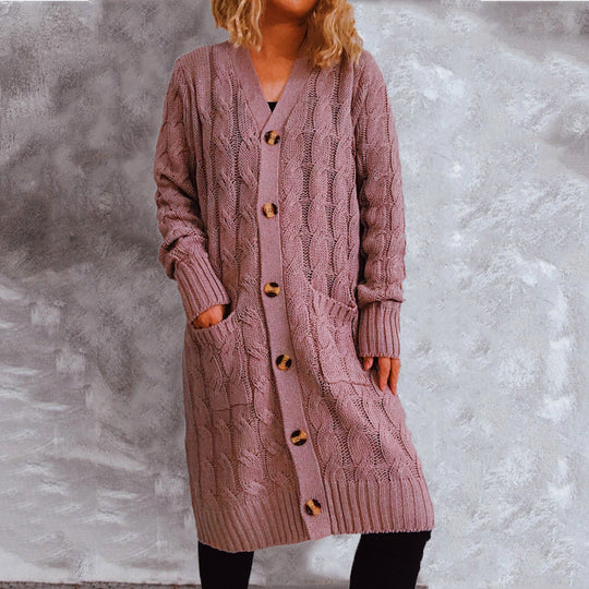Damen Grobstrickjacke mit Knopfdetails und praktischen Taschen R&B