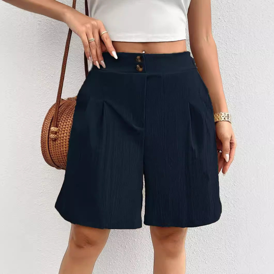 Damen Elegante Shorts mit Knopfverschluss und faltigem Design R&B