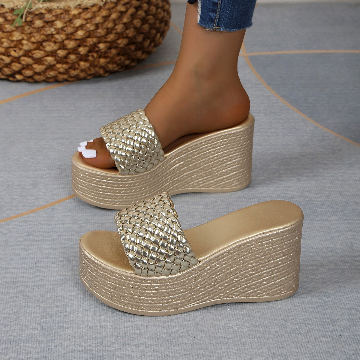 Damen Wedge-Pantoletten mit geflochtenem Riemen und komfortabler Sohle R&B