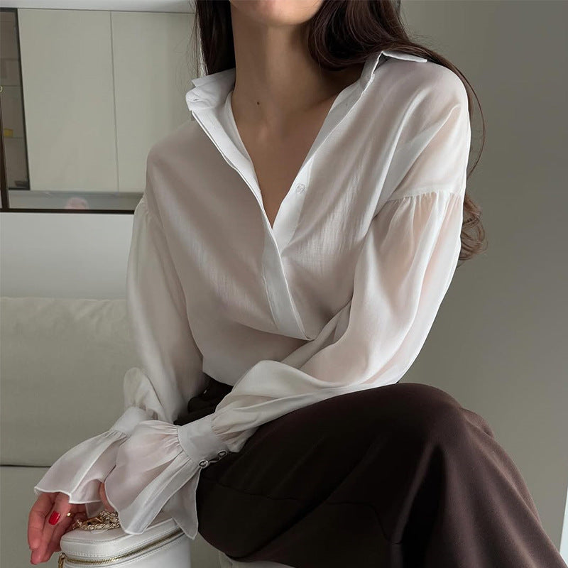 Damen elegante Bluse mit voluminösen Ärmeln R&B