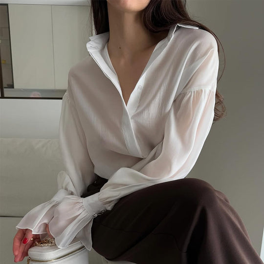 Damen elegante Bluse mit voluminösen Ärmeln R&B