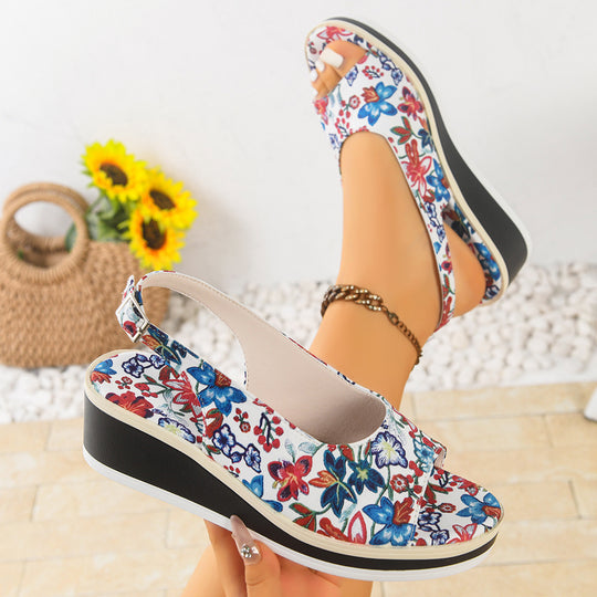 Damen Wedge-Sandalen mit floralen Akzenten und komfortablem Fußbett R&B