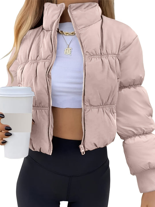 Damen gesteppte Kurzjacke mit hohem Kragen und voluminösem Schnitt R&B