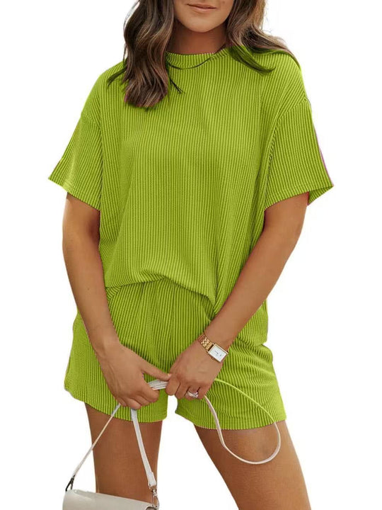 Damen lässiger Lounge-Set mit sportlichem Design und Kurzarm R&B