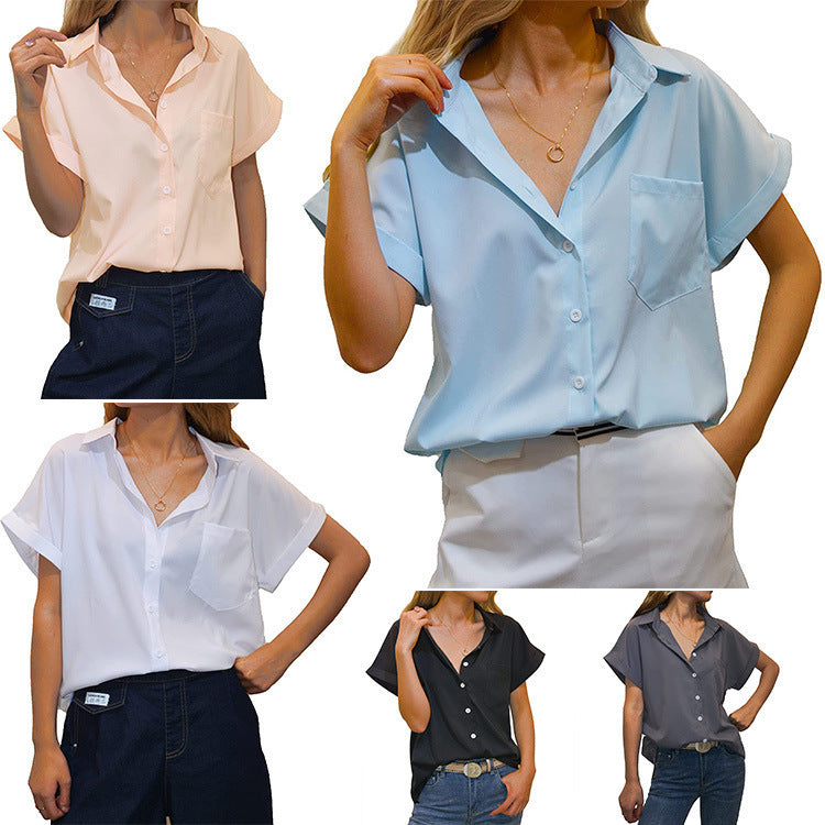 Damen elegant geschnittene Kurzarmbluse R&B