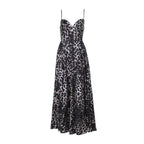 Damen Maxikleid mit tiefem V-Ausschnitt und elegantem Leopardenmuster R&B