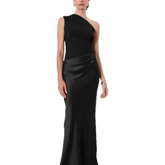 Damen Elegantes Asymmetrisches Abendkleid mit schimmerndem Satin R&B