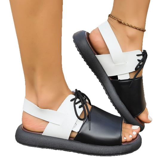 Damen modische offene Schnürsandalen mit komfortablem Fußbett R&B