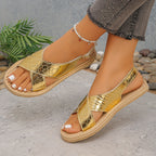 Damen Riemensandalen mit schickem Schlangenleder-Design und komfortablem Fußbett R&B