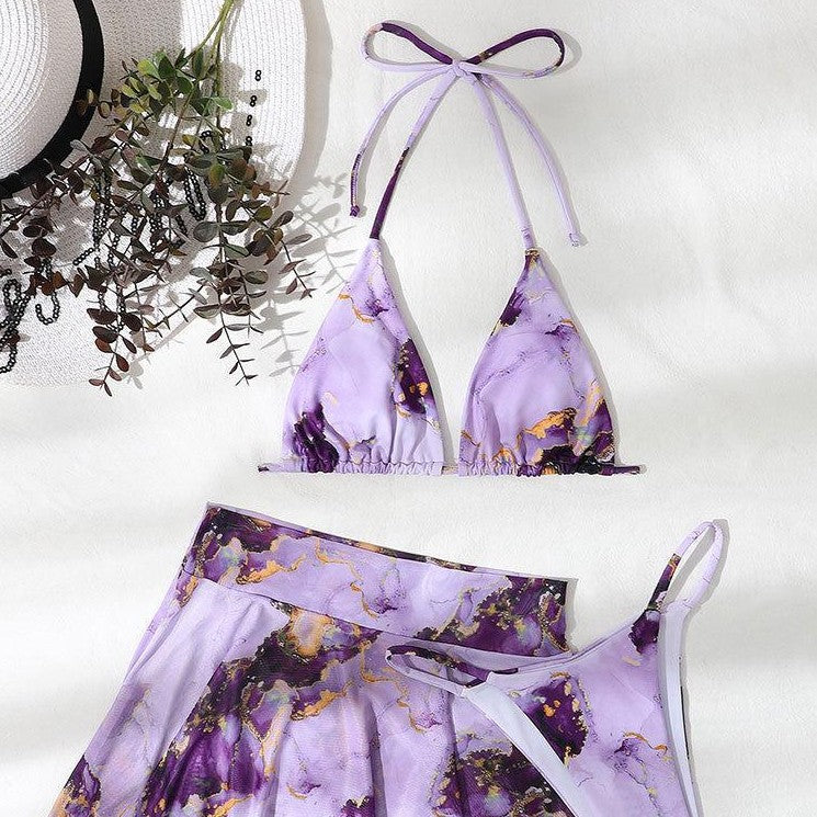 Damen Bikini-Set mit kreativem Wickeldesign und floralem Rock R&B