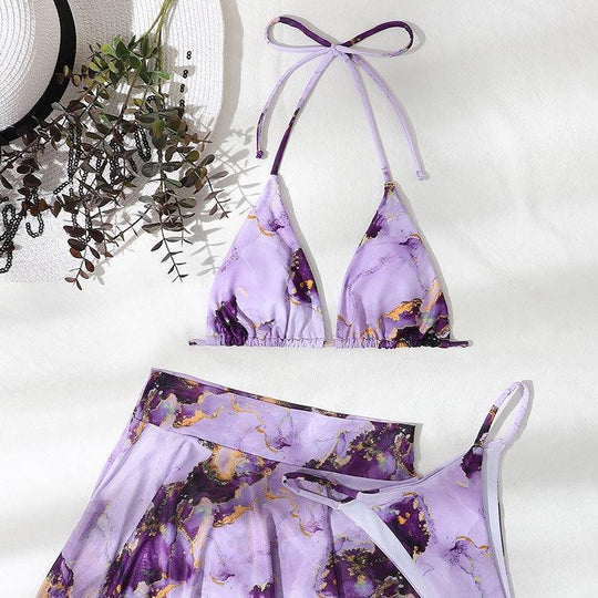 Damen Bikini-Set mit kreativem Wickeldesign und floralem Rock R&B