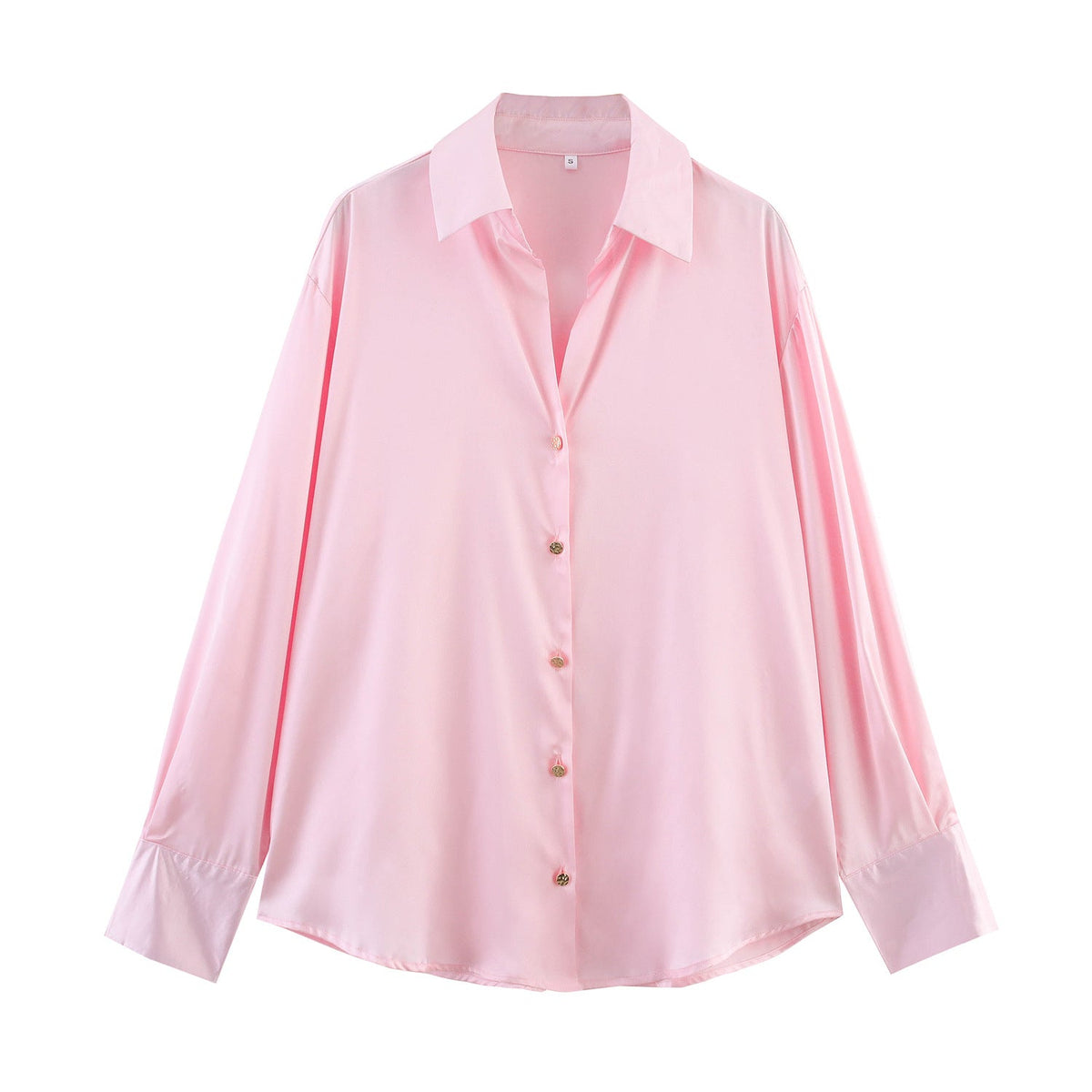 Damen nan oversized Satinbluse mit Hemdkragen, verlängerten Manschetten und abgerundetem Saum R&B