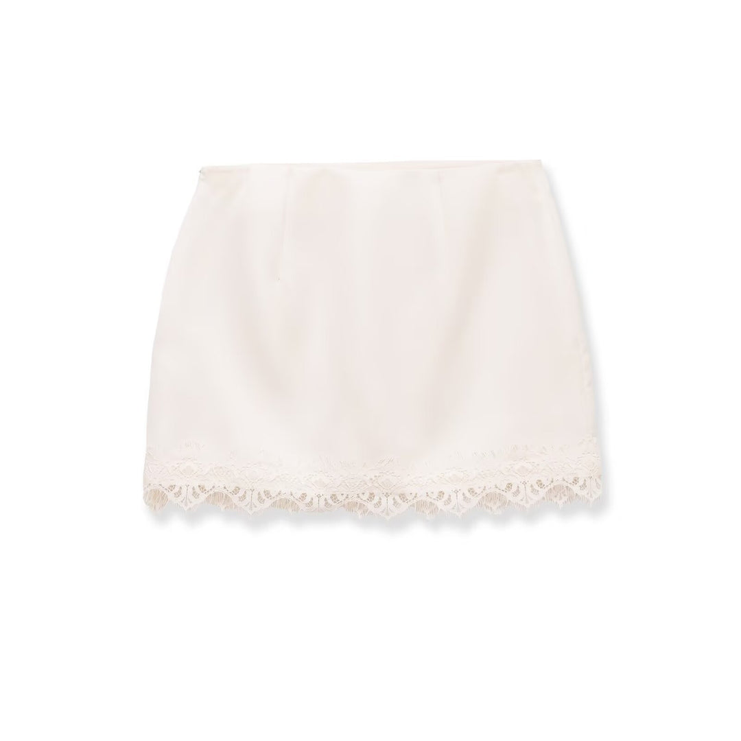 Damen eleganter Rock mit Spitzenbesatz und strukturiertem Gewebe R&B