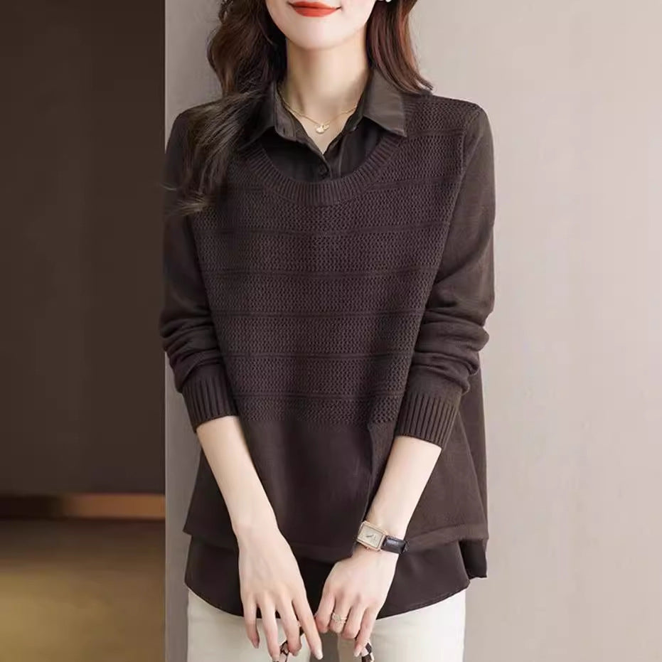 Damen Modischer Layered Pullover mit Struktur R&B