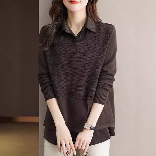 Damen Modischer Layered Pullover mit Struktur R&B