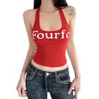 Damen Sportliches Crop-Top mit raffinierten Trägern und auffälligem Schriftzug R&B