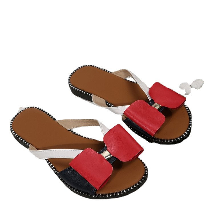 Damen modische Zehentrenner-Sandalen mit eleganten Schleifen und komfortablem Fußbett R&B