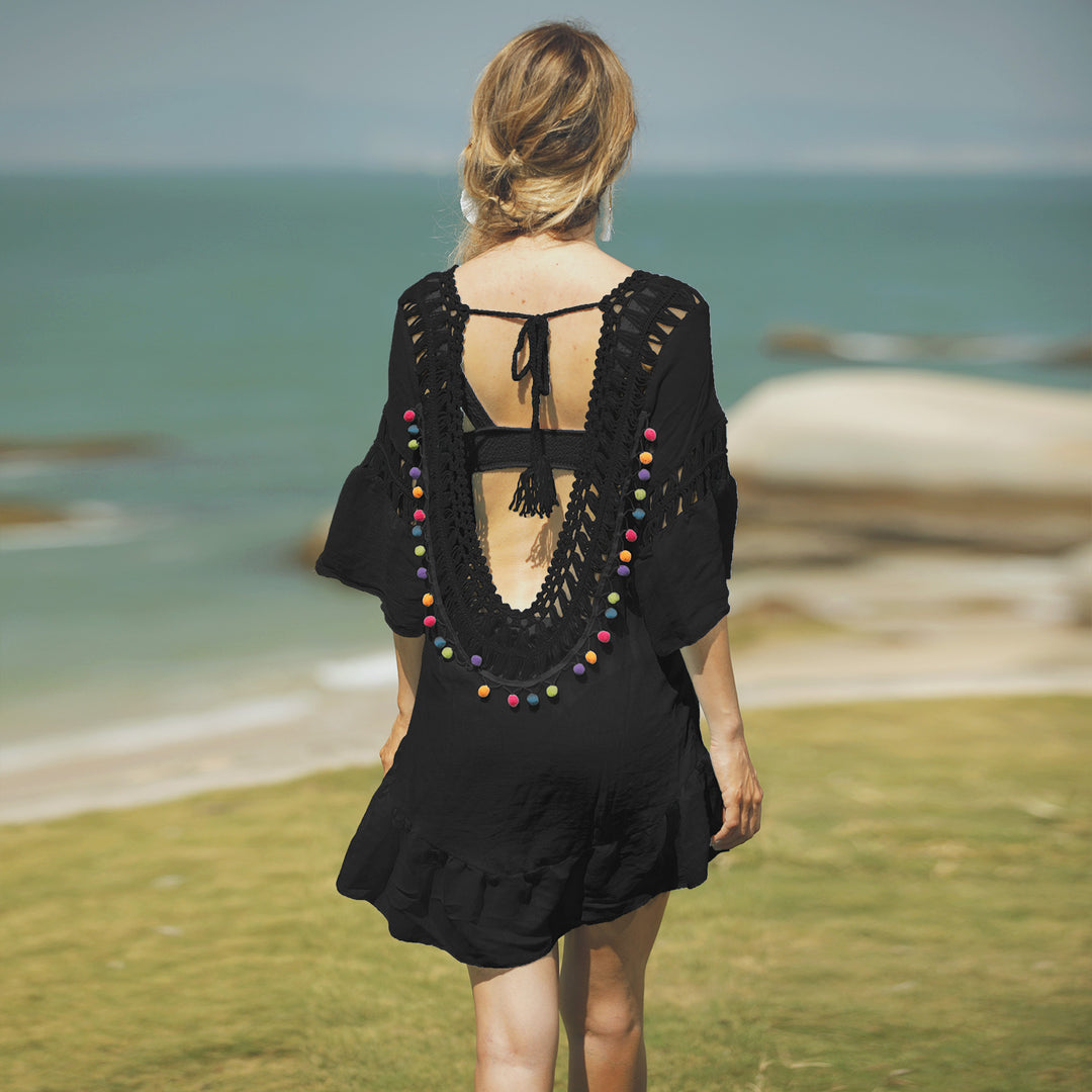 Damen Freizeitkleid mit raffinierten Lochmustern und voluminösen Ärmeln R&B
