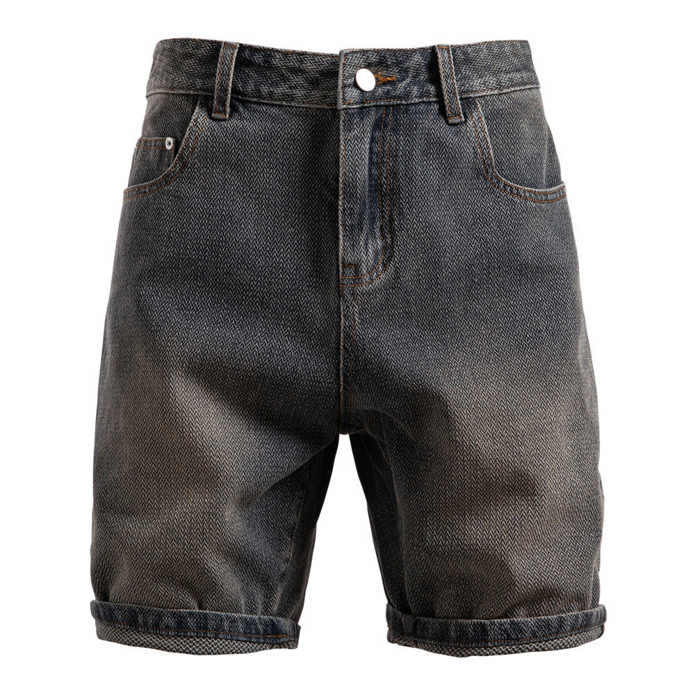Herren nan Jeansshorts mit Umschlag, mittelhoher Bund und klassischer Taschenaufteilung R&B