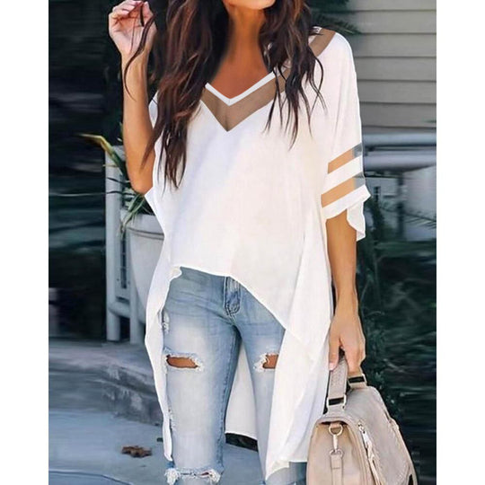 Damen Oversized T-Shirt mit transparenten Einsätzen und V-Ausschnitt R&B