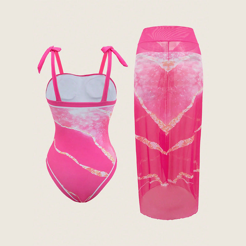 Damen Einteiler Badeanzug mit elegantem transparentem Cover-Up