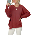 Damen lockerer Strickpullover mit weitem Schnitt R&B