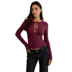 Damen Langarm-Camisole mit dekorativem Schnürdetail und schmeichelndem Schnitt EB