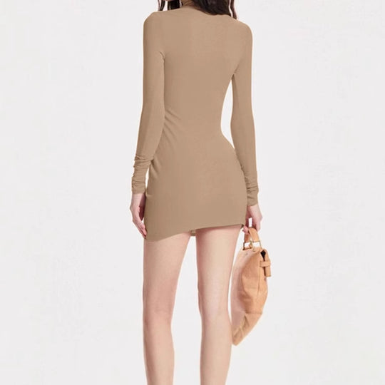Damen figurbetontes Kleid mit hohem Kragen und langen Ärmeln R&B