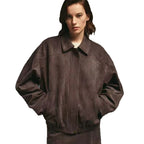 Damen Modische Kunstlederjacke mit elegantem Stehkragen und lässigem Schnitt R&B