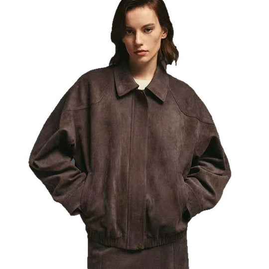 Damen Modische Kunstlederjacke mit elegantem Stehkragen und lässigem Schnitt R&B