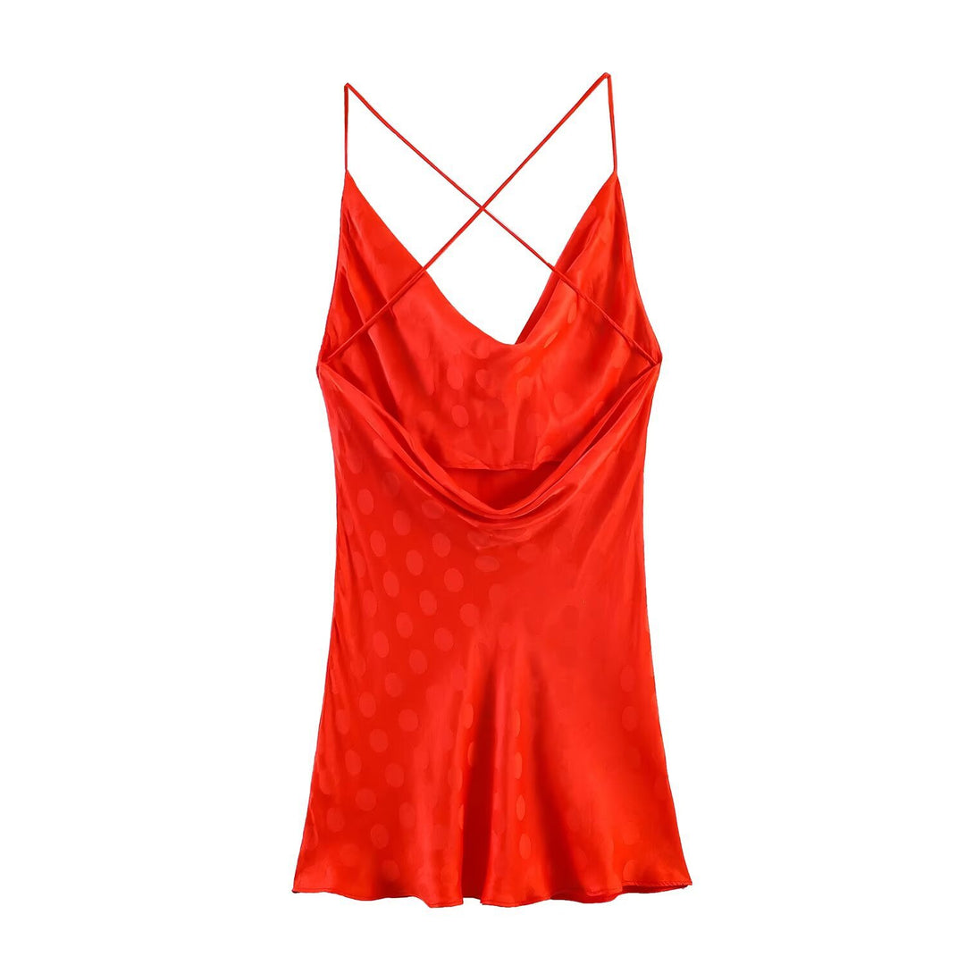 Damen Spaghettiträgerkleid mit elegantem Faltenwurf und zartem Polka-Dot-Muster R&B