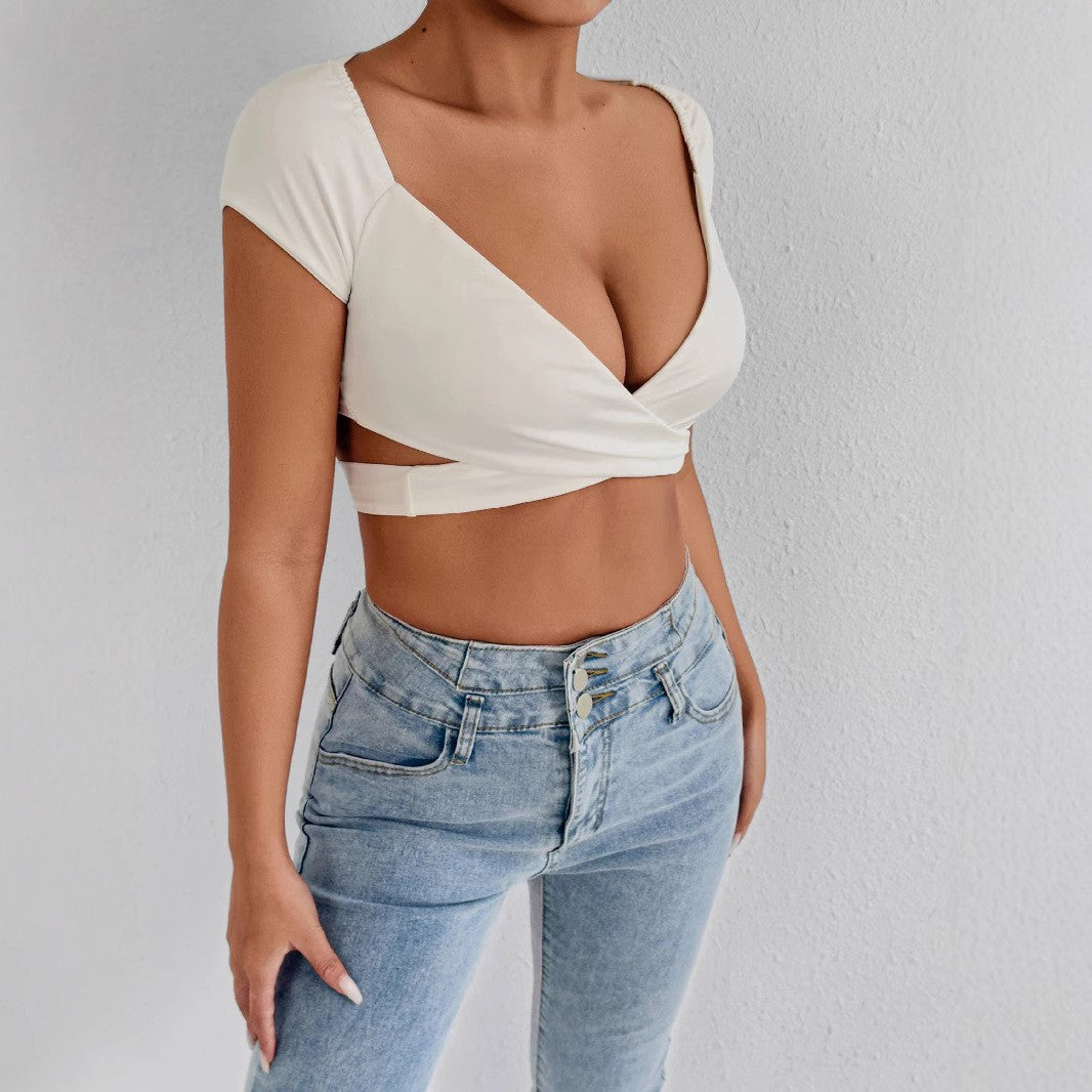 Damen Crop-Top mit elegantem Wickeldesign R&B