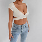 Damen Crop-Top mit elegantem Wickeldesign